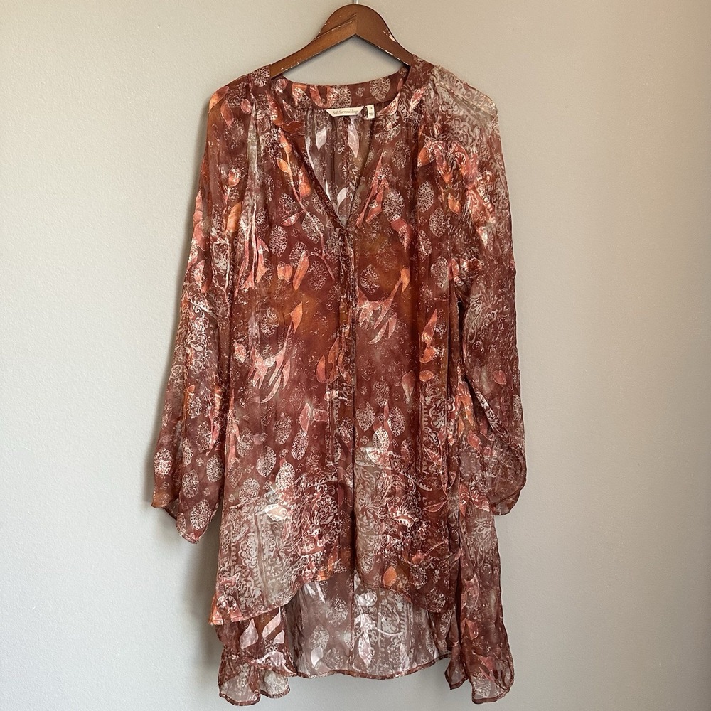 Soft Surroundings Spice Paisley Silk Burnout Tunic Cami Kimono Sheer Lagenlook